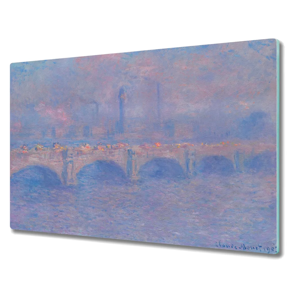 Coloray Schneidebrett Herdabdeckplatte 80x52 cm Kochplattenabdeckung Küchenbrett Hackbrett - Monet Waterloo Bridge